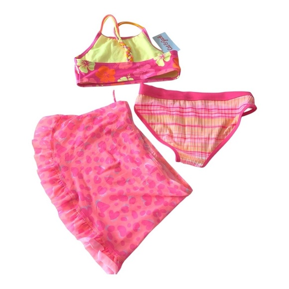 Bundle 3 Pc Cat & Jack Art Class Pink Floral Bikini Set with Skirt Coverup S 6/7 - Picture 2 of 13